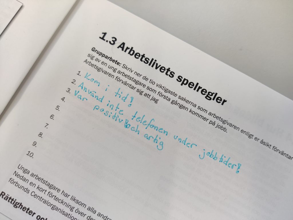 Uppslag från arbetsbok